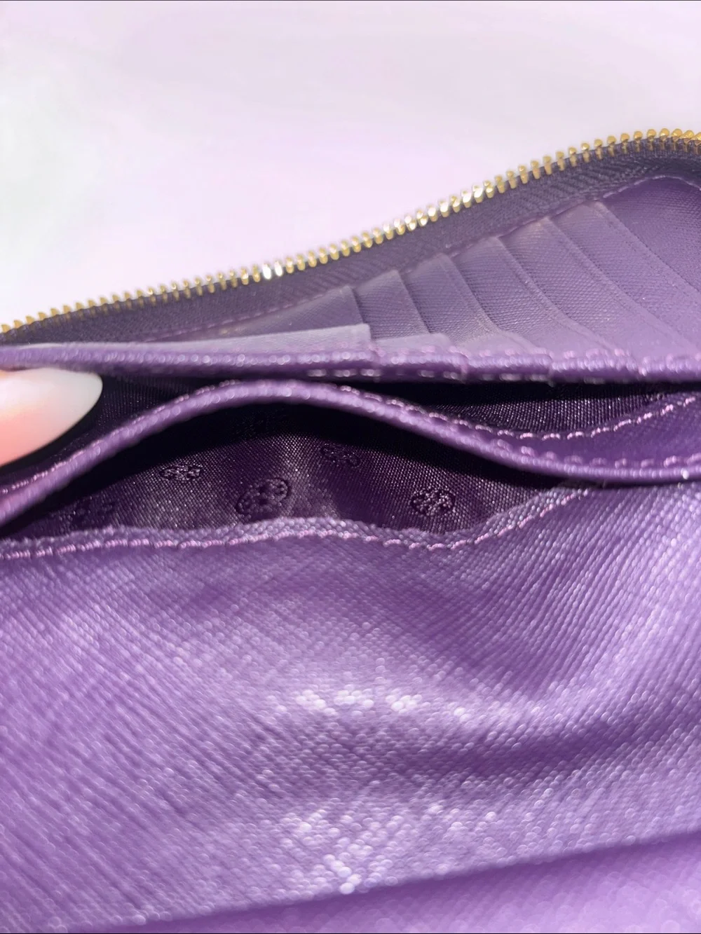 Tory Burch Deep Purple Leather Zip-Around Wallet with Gold Logo